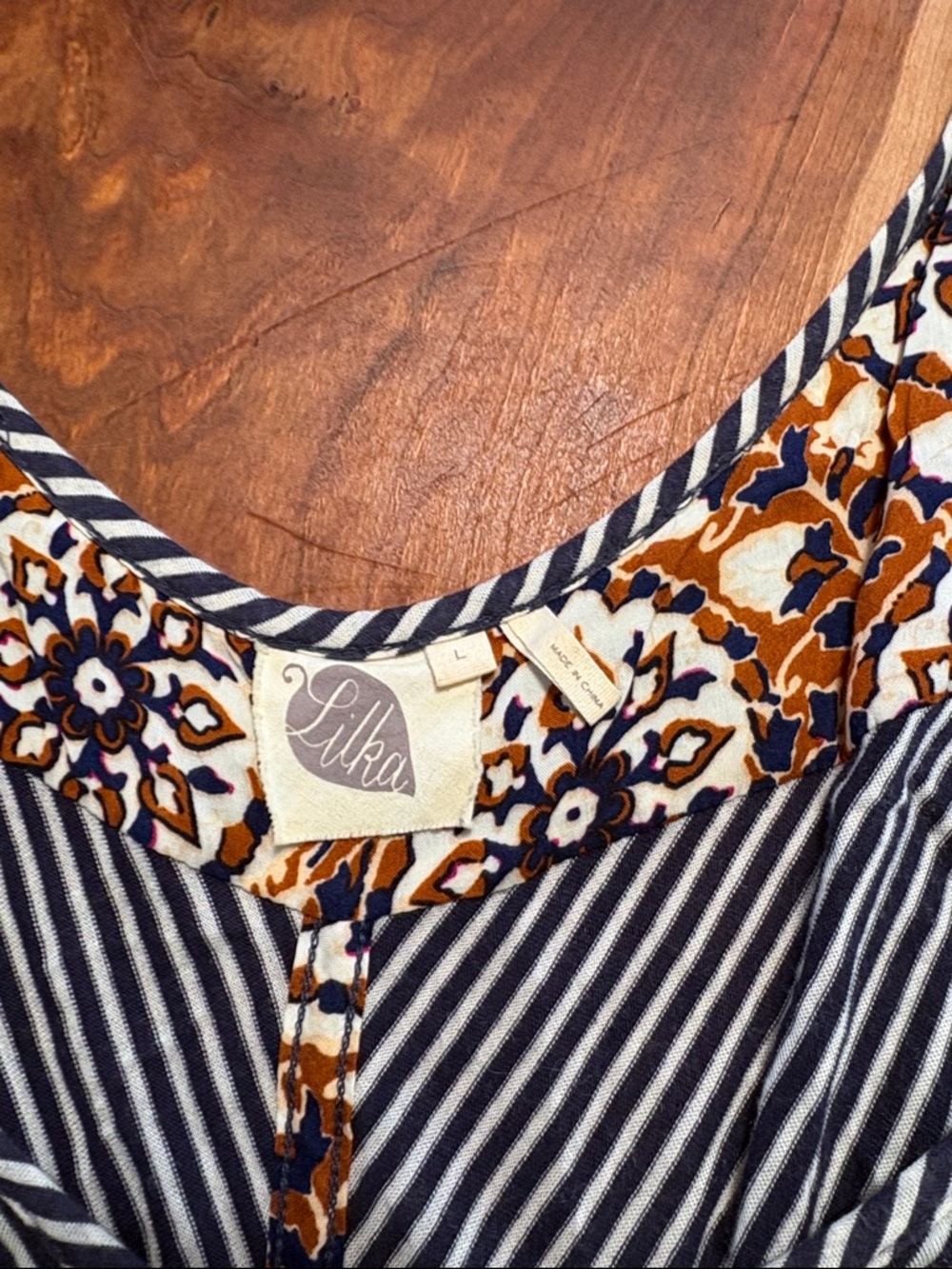 Anthropologie Lilka Striped & Print Jumpsuit Blue V-Neck Sleeveless Size Large - Picture 2 of 6